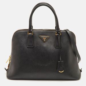Prada Promenade Medium Black Saffiano Cuir Leather Satchel